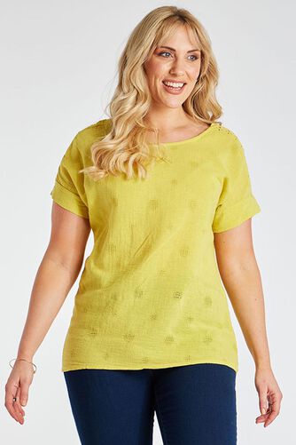 Short Sleeve Textured Linen Look Shell Top